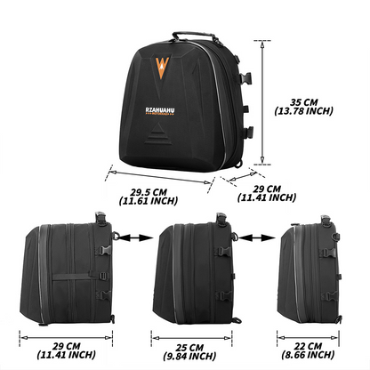 EasyRide helmet storage tail bag with adjustable straps to expand or compress storage capacity as needed.