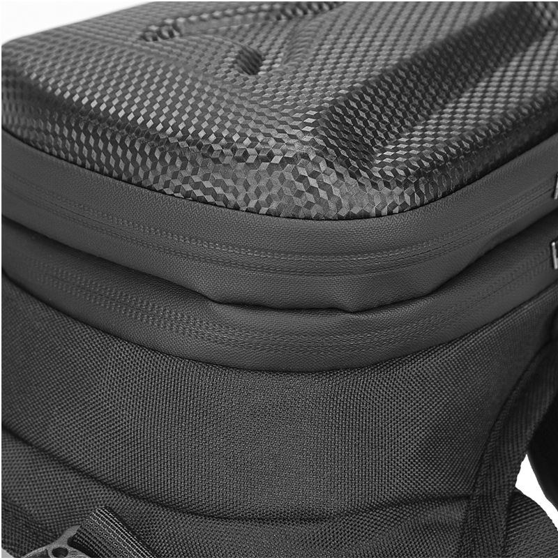 Close-up of EasyRide motorcycle leg bag hard shell exterior showing durable construction and textured surface.