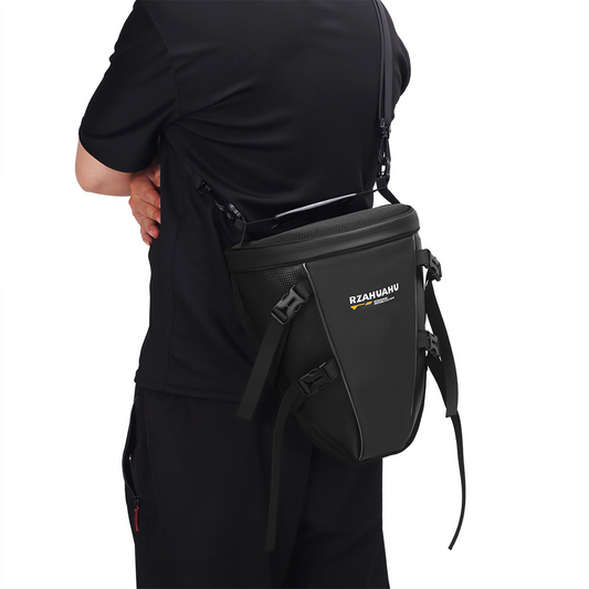 EasyRide PU leather motorcycle bag displayed as a shoulder bag, illustrating its multifunctional design for off-bike use.