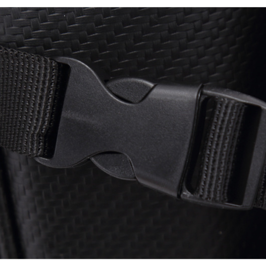 Detailed view of reinforced stitching and durable nylon fabric on EasyRide motorcycle saddlebags.
