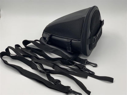 Easyride motorcycle tail bag securely mounted on rear seat using adjustable straps and buckles – installation demonstration.